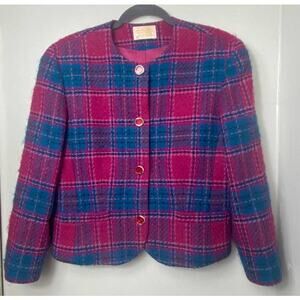 VINTAGE PENDLETON JACKET 12 BLAZER VIRGIN WOOL TARTAN PINK BLUE PLAID CHECK CHIC